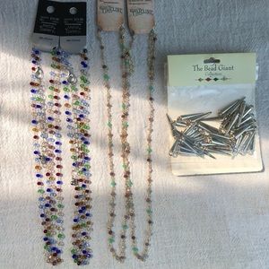 Jewelry Making Supplies: 4 beaded chains and 22mm silver spike beads #207
